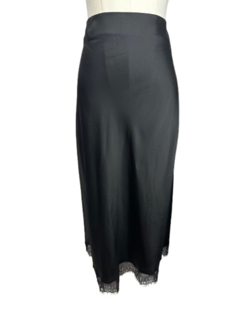 Massimo Dutti Black Midi Skirt with Lace Trim Size M